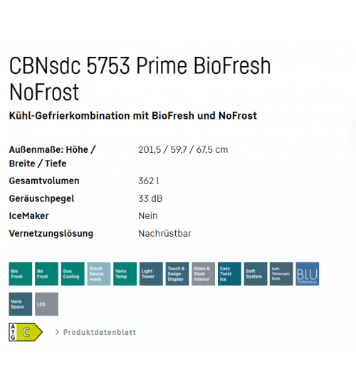 LIEBHERR利勃海尔CBNsdc 5753 Prime 生物养鲜 无霜双门独立式冰箱